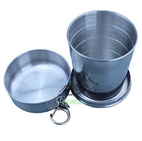 Stainless Steel Portable Outdoor Travel Camping Folding Collapsible Cup Metal Telescopic Keychain 240ml x 1pc