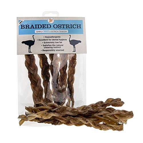 JR Pet Products(5 x 7 Inch 100% Ostrich Meat Braided Tendon Twisters Long Lasting Dog Chew Treat High Protein & Low Fat