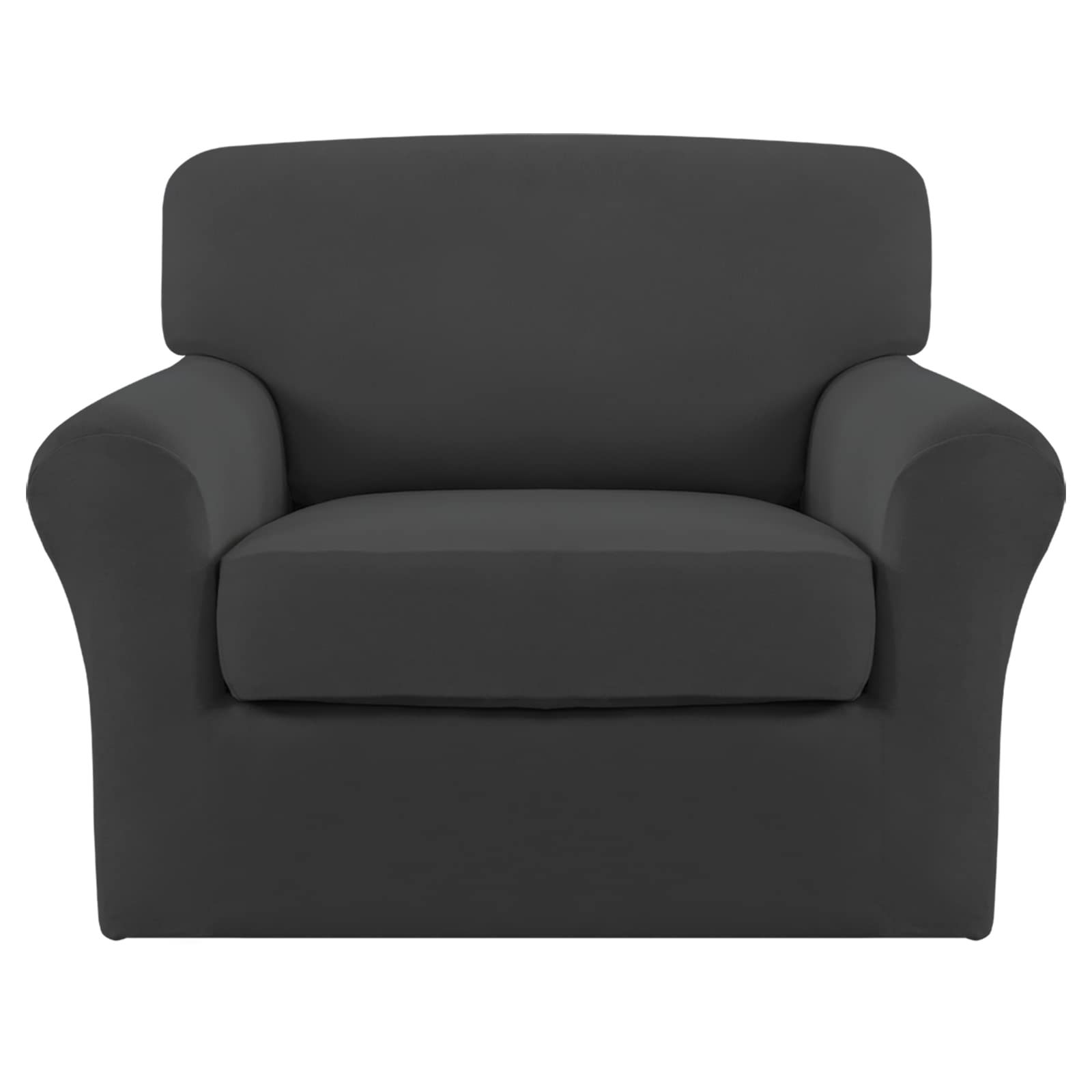 Easy-Going 2 Pieces Microfiber Stretch Chair Slipcover – Spandex Soft Fitted Sofa Couch Cover Washable Furniture Protector with Elastic Bottom Kids Pet Dark Gray