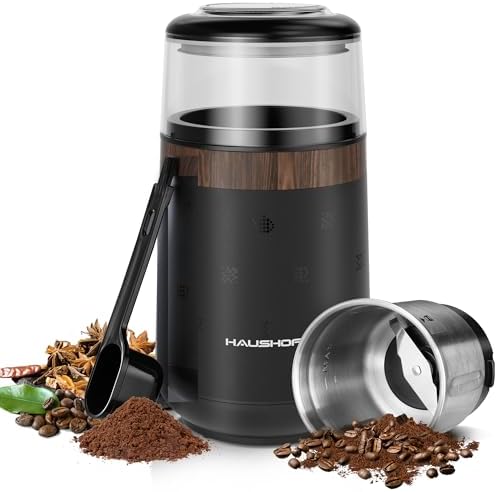 HAUSHOF Coffee Grinder Electric, One Touch Spice Grinder, Herb Grinder, Grinder for Coffee Bean Spices and Seeds with 1 Removable Stainless Steel Bowl, Dry Grinder-Black