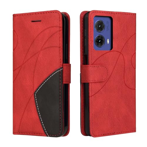 CXTcase Motorola Moto G85 Hülle, Flip PU Leder Hülle Motorola Moto G85 Cover, Modisch Flip Case Motorola Moto G85 Hülle Handytasche Schutzhülle, Rot