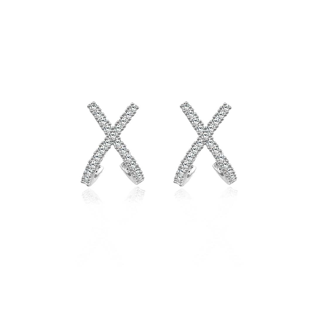 Reffeer Solid 925 Sterling Silver CZ Cuff Piercing Stud Earrings Wraps for Women Teens X Criss Cross Cuff Earrings Huggie Hoops