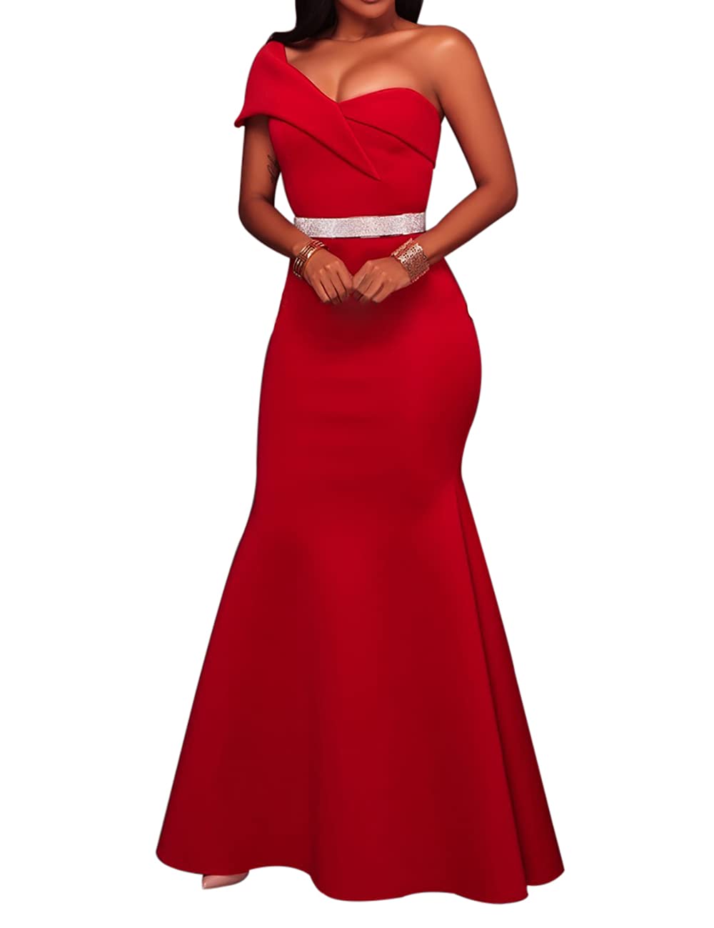 MuCoo Women's Sexy One Shoulder Ponti Gown Mermaid Evening Cocktail Party Prom Dresses