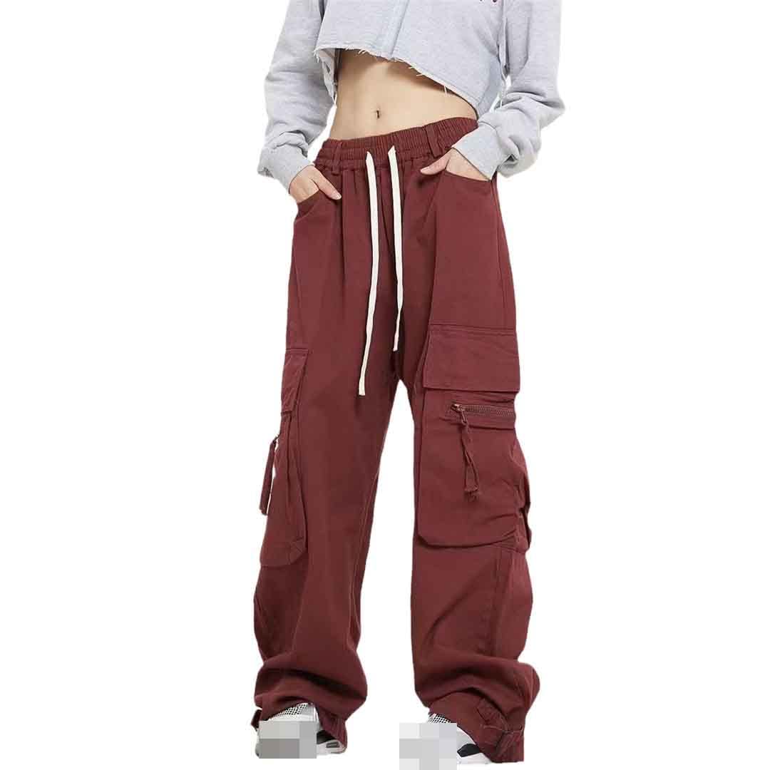 Suwequest Trend Hiphop Straight Drawstring Overalls Female Retro Loose Casual Joker Leg Pants