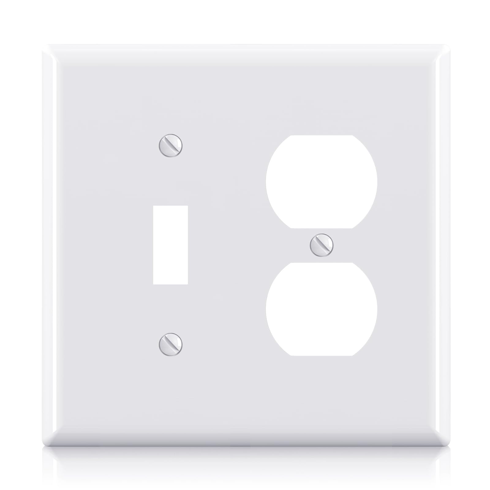 Combination Wall Plate ELEGRP 1-Toggle Light Switch 1-Duplex Receptacle Outlet Combination Wall Plate Cover, Mid-Size 4.88" x 4.94" Unbreakable Thermoplastic Faceplate Cover, UL Listed (1 Pack, white)