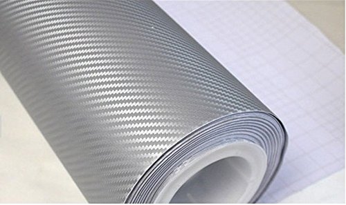 CVANU 24''x96'' Inch 3D Silver Carbon Fiber Vinyl Car Wrap Sheet Roll Film Sticker Decal