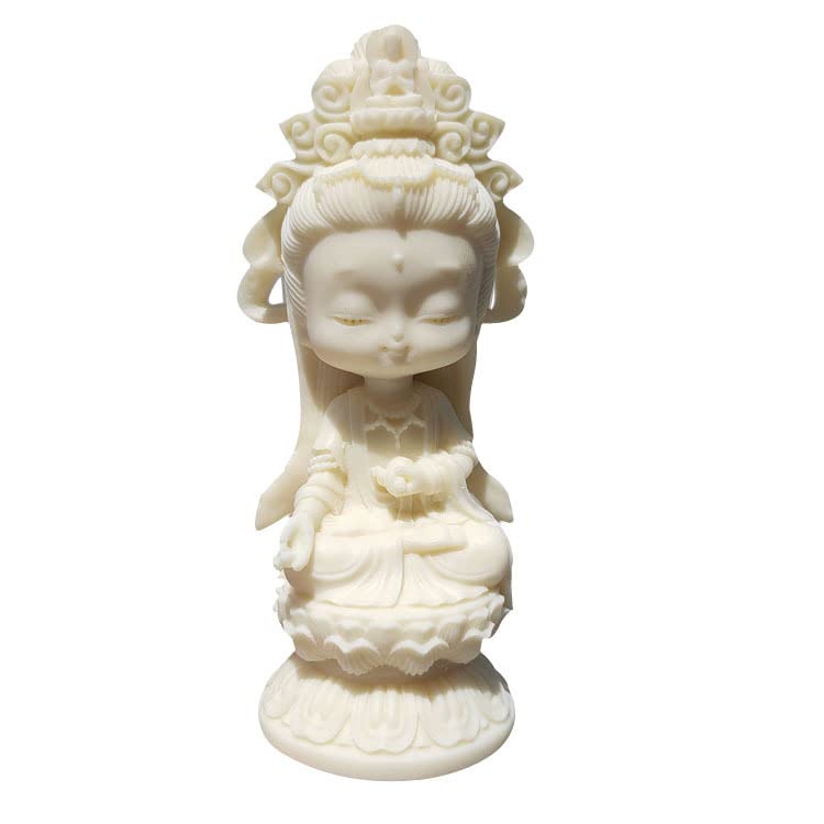 Kingzhuo Cute Beautiful Quan Yin Statue Beautiful Cartoon Kuan Yin Statue Small Guan Yin Statue Goddess of Mercy Guan Jin Meditation Buddha Statue Home Decor Feng Shui Gift 4.4 inches Tall