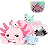 Tezituor Giant Mommy Axolotl Stuffed Animal with 4 Babies Inside, 31.5" Soft Realistic Axolotl Plush Pillow Toy Luminous Squishy Axolotl Plushies Birthday Gifts for Boys Girls