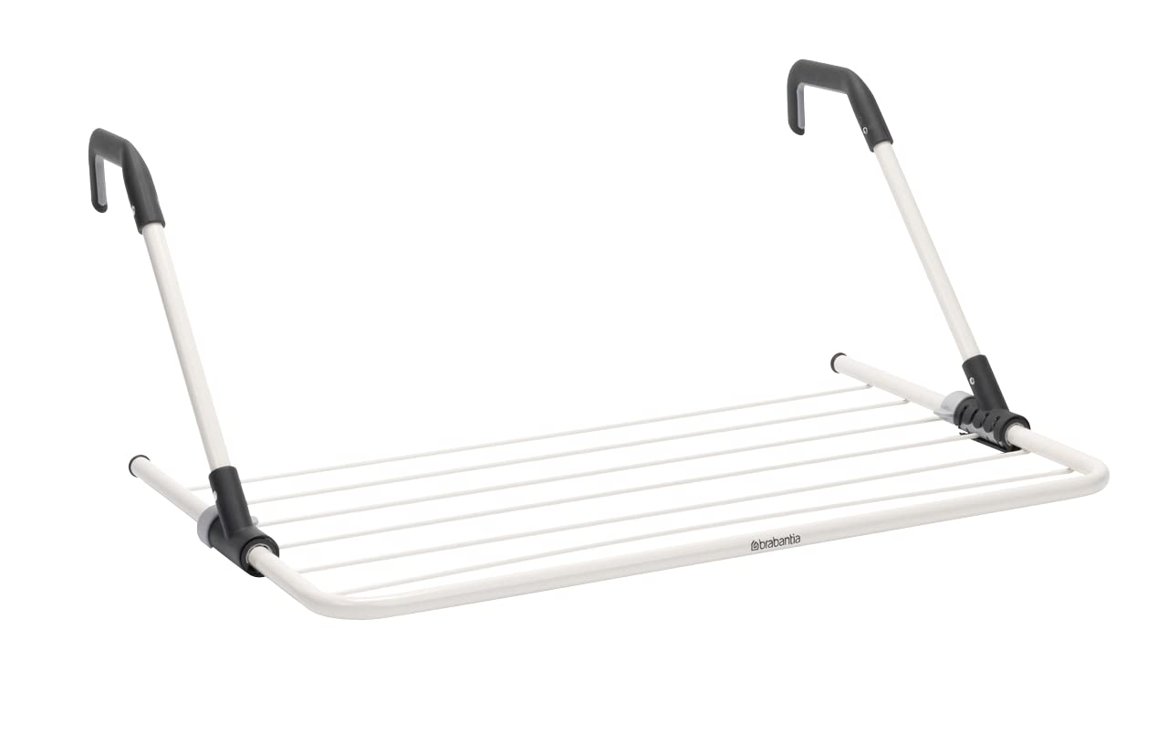 BrabantiaHanging Drying Rack - 4.5m of Clothes Line - Adjustable Arms - Smart Lock Remembers Last Used Setting - Space Efficient - Easy Storage - White - 68 x 44cm