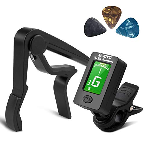 BROTOU Guitar Tuner and Guitar Capo Set, Quick-Change Capo, Clip-On Tuner, Digital Electronic Tuner, LCD Display Tuner for Acoustic Guitar, Bass, Violin Ukulele, Electric Guitar with 3 Free Picks