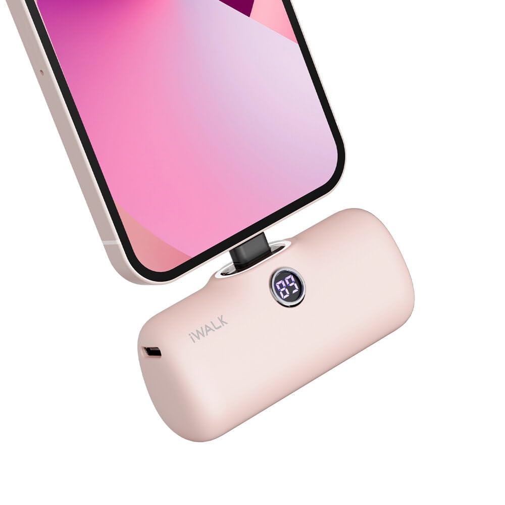 iWALKPortable Charger 4800mAh Power Bank PD Fast Charging Small Docking Battery with LED Display Compatible with iPhone 14/14 Pro Max/13/13 Pro Max/12/12 Pro/11/X/8/7/6,Pink