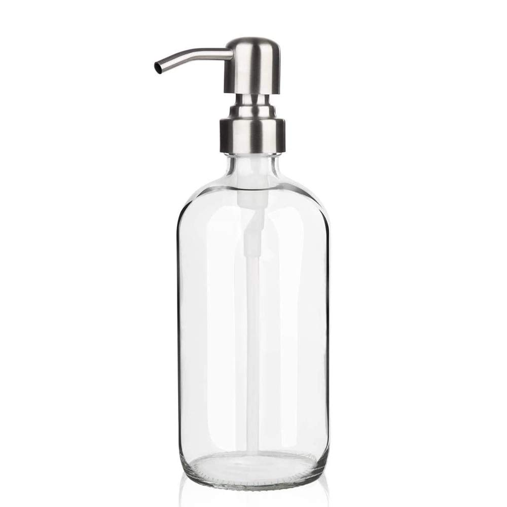 ARKTEK Glass Soap Dispenser - Clear Dish for Kitchen, Refillable Liquid Hand with Rust Proof Stainless Steel Pump Bathroom, Countertop (17 Ounce/ 500 ML)