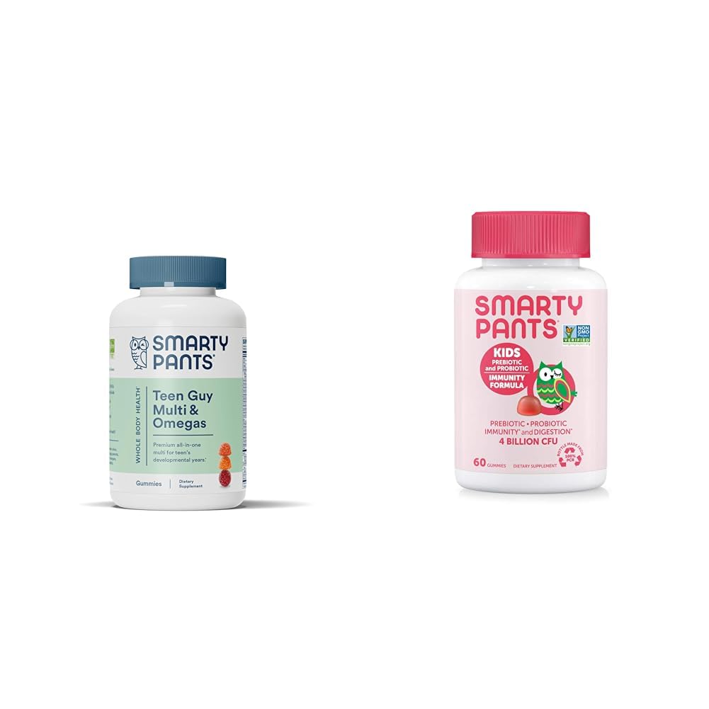 SmartyPants Teen Guy Multivitamin Gummies: Omega 3 Fish Oil (EPA/DHA) & Kids Probiotic Immunity Gummies: Prebiotics & Probiotics for Digestive Health and Immune Support Supplement