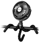 AMACOOL Battery Operated Stroller Fan Flexible Tripod Clip On Fan with 3 Speeds and Rotatable Han...