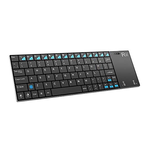 Rii K12 Ultra Slim Portable Mini Wireless KODI Keyboard with Large Size Touchpad Mouse Stainless Steel Cover and Rechargeable Li-Ion Battery, 2.4 GHz