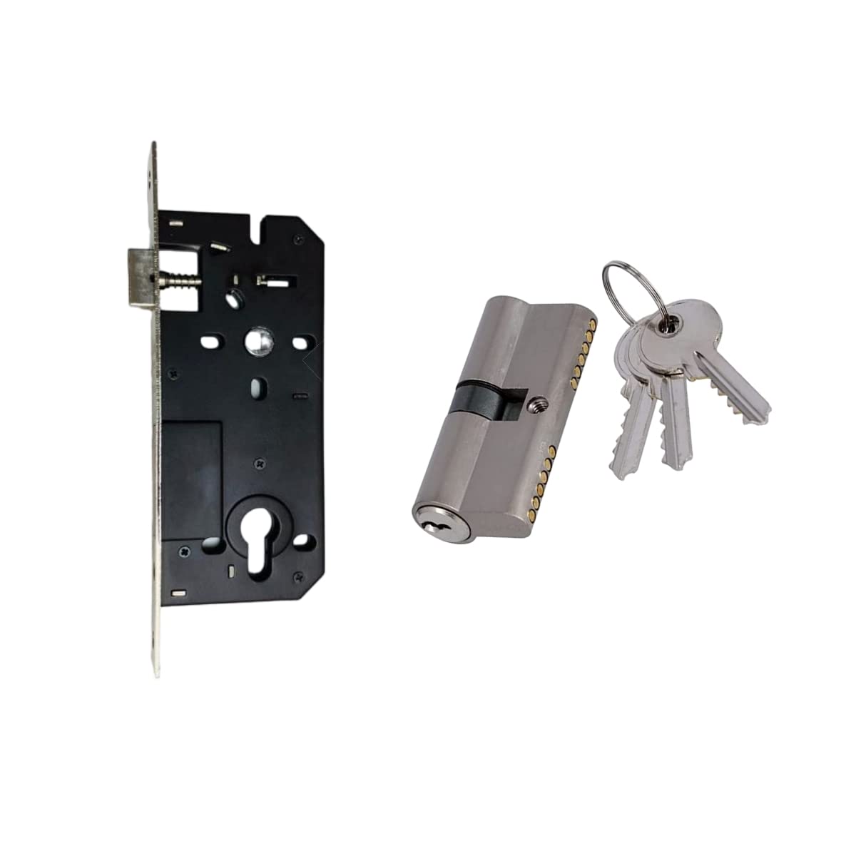 Biella™ Link Mortise Stainless Steel Door Lock Body with Cylinder, Strike Plate, Along with 3 Keys Etc.