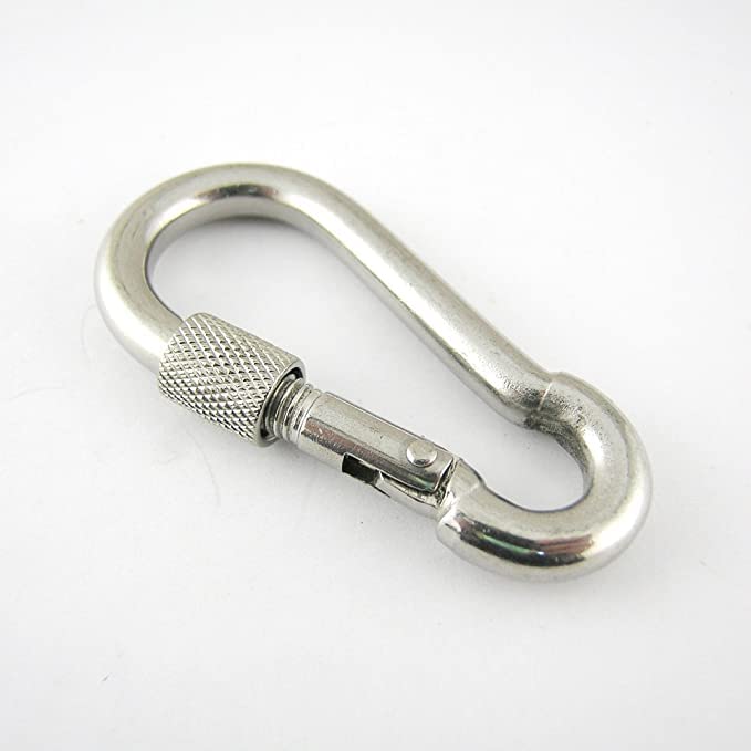 Fitcozi Snaphook Stainless Steel Big Spring Snap Hook Carabiner with Screw Lock/Hook Swing Connector/Heavy Duty Multipurpose (Silver) (1)