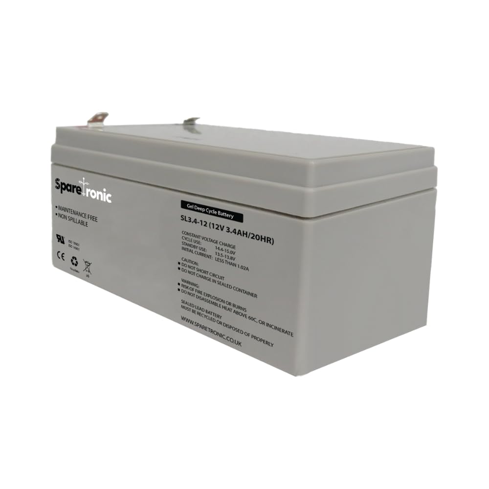 Sparetronic SL3.4-12 12V 3.4AH Lead Acid Battery - Rechargeable 12 Volt Sealed Lead-Acid Battery - 3.4 Amp Hours - 20HR Rate - Battery for UPS, Security Systems, Emergency Lighting