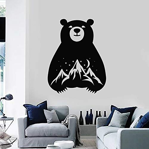 ASFGA Cartoon bear wall decals night mountain moon starry sky bedroom bedroom kindergarten interior doors and windows stickers baby room paper creative mural gift 42x53 cm