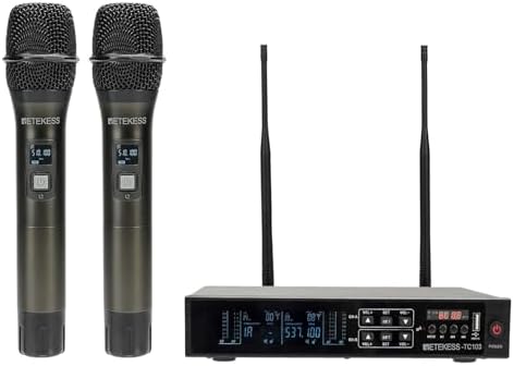 Retekess TC103 Dual Wireless Microphones Bluetooth,Wireless Microphone System,2x100 Adjustable Channels,Auto Scan,295ft,Professional Handheld Dynamic Microphones for Singing,Karaoke,Church