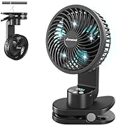 AMACOOL Battery Operated Camping Fan with Light, Rechargeable Clip on Fan with Hook & Digital Dis...