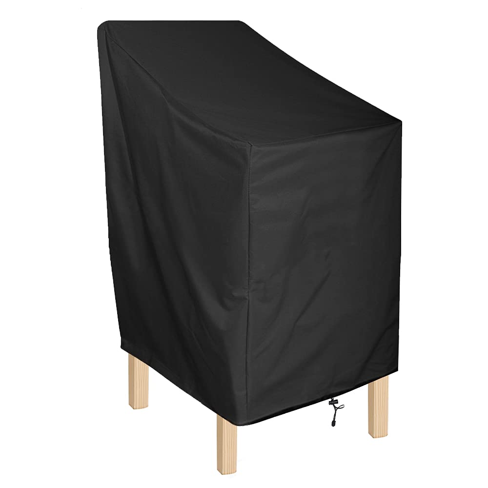 ANMINY Waterproof Patio Chair Covers Outdoor High Back Stackable Dining Bar Stool Lawn Chair Cover Furniture Protector UV Resistant Black Pack of 1