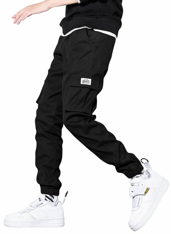 JMIERR Mens Casual Cargo Pants Stretch Elastic Waist Drawstring Joggers Pants Tapered Sweatpants for Men Multi Pockets