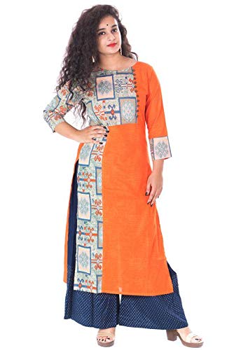 APRISHA Women's Orange Printed Cotton Kurti