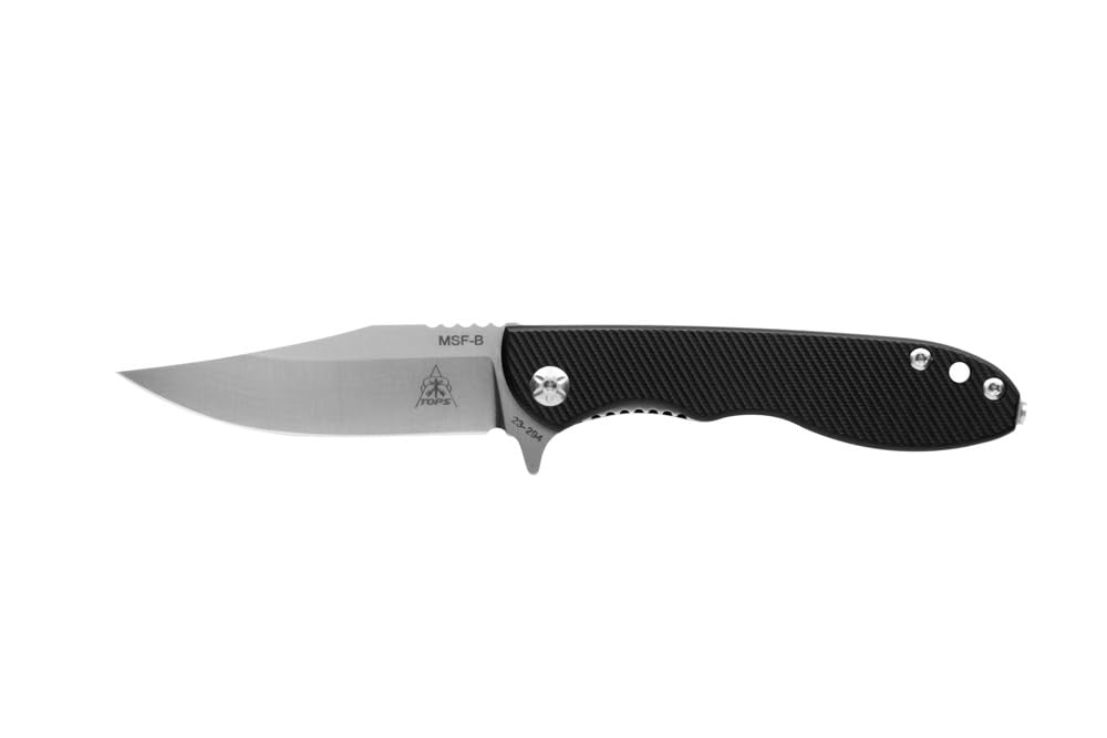 TopsKnives MSF-B Black Folder- Satin Blade Finish (Black G10 Handle)