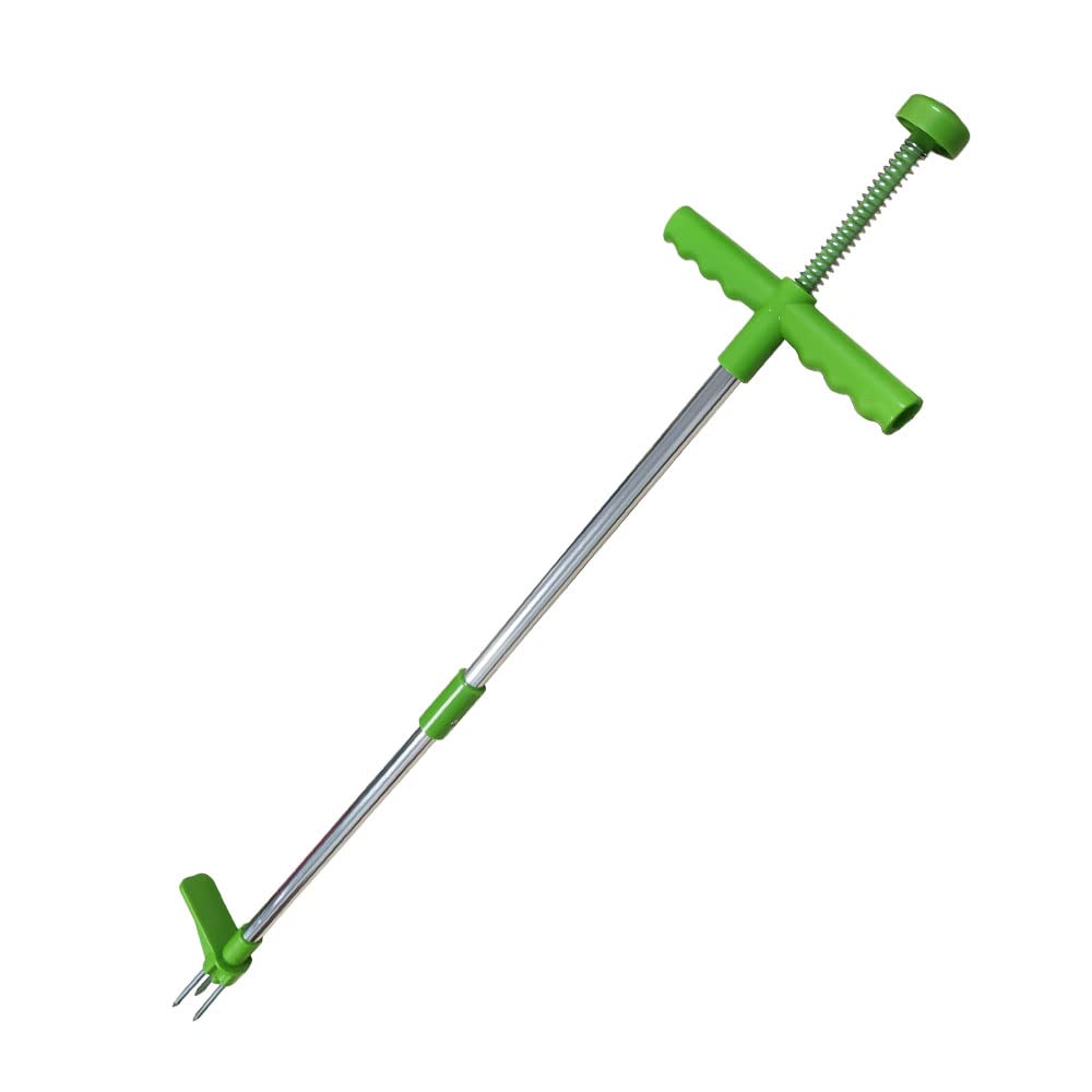 Hyshina Manual Weed Puller, Stand Up Garden Weeder Tool, Long Handled Root Removal Hand Tool with 3 Stainless Steel Claws, Grass Remover for Dandelion & Weeds