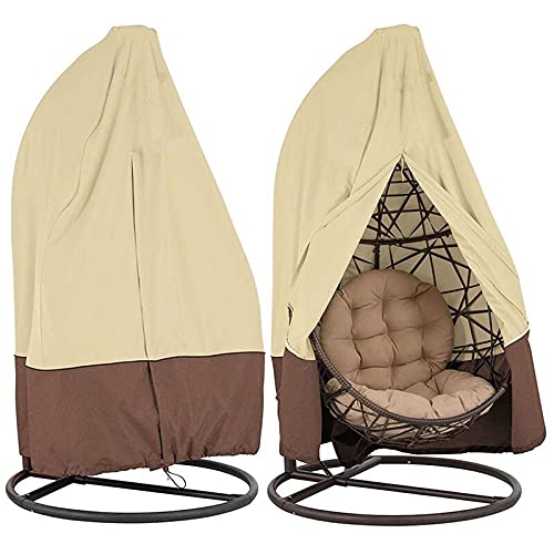 YUIOP Patio Hanging Chair Cover Egg Swing Chair Covers Heavy Duty Waterproof Patio Chair Cover with Zipper Outdoor Furniture Protector (75" H X 45" D, Beige)