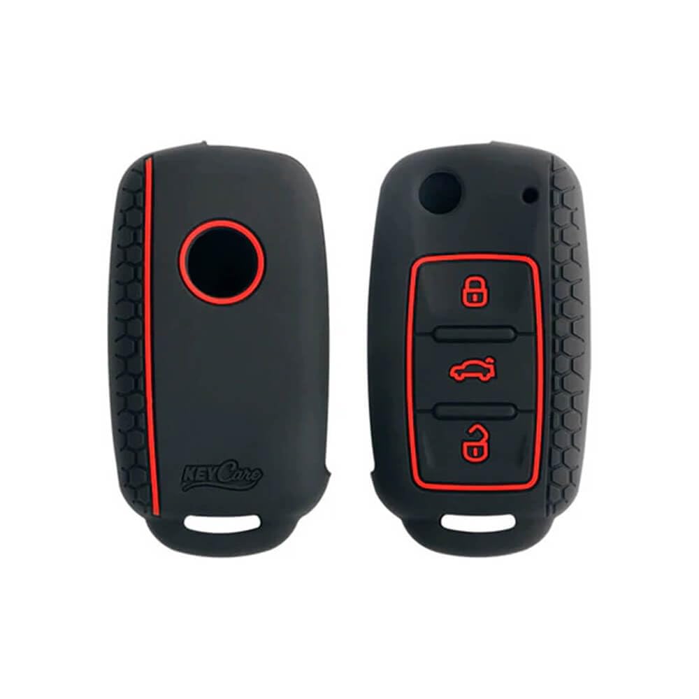 Keycare® Silicone flip Key Cover for Polo, Vento, Jetta, Ameo (Black)