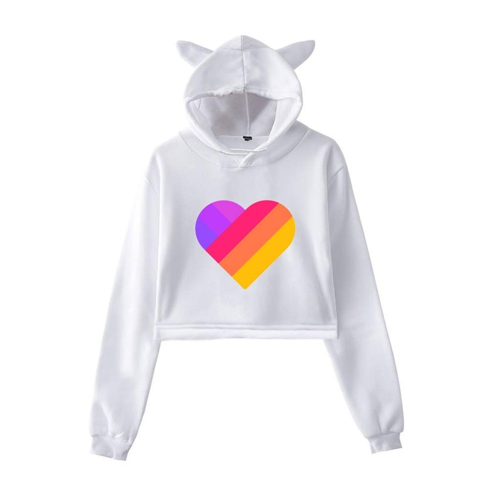 Cat Ear Pink Likee App LIKEE Hoodies Women Cat Crop Top Hoodie Female Rainbow Sweatshirt Trendy Streetwear Hip Hop (White4,M)