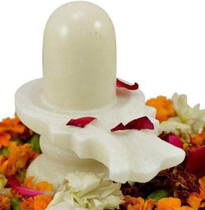 Fashion BizzHand Crafted White Marble Shiva Lingam Shiv Ling Idol Murti Decorative Showpiece - (3 Inch, White)