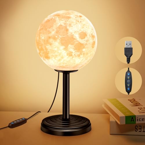 Moon Lamp LED Night Light - Dimmable Bedside Lamps Small Modern Bedroom Lamp LED Desk Light with 25 Lighting Modes 3D Printed Realistic Moon Surface - Perfect for Girls Boys Kids Birthday