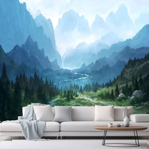 Apdidl Forest Tapestry for Bedroom Aesthetic Nature Foggy Mountain Tree Wall Tapestry Landscape Backdrop Green Woodland Scenery Wall Hanging Mural for Living Room Ceiling Decor (51'' x 60'')