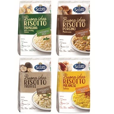 4 Pack, Italian Risotto, Carnaroli Rice, Riso Scotti, Ready Meals, Easy to Cook, Italian Seasoned Risotto, Easy Dinner Side Dish, Just Add Water and Heat, Variety Pack, 7.4 oz, 2-3 servings