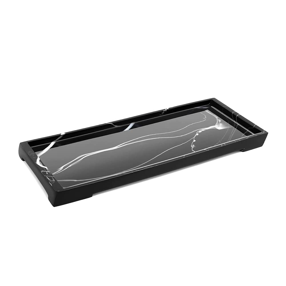 LENND Vanity Tray, Toilet Tank Storage Tray, Resin Bathtub Tray Bathroom Tray Marble Pattern Black Tray, Vanity Organizer for Tissues, Candles, Soap, Towel, Plant