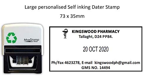 Large Personalised Self Inking - Dater Stamp - 73 x 35mm