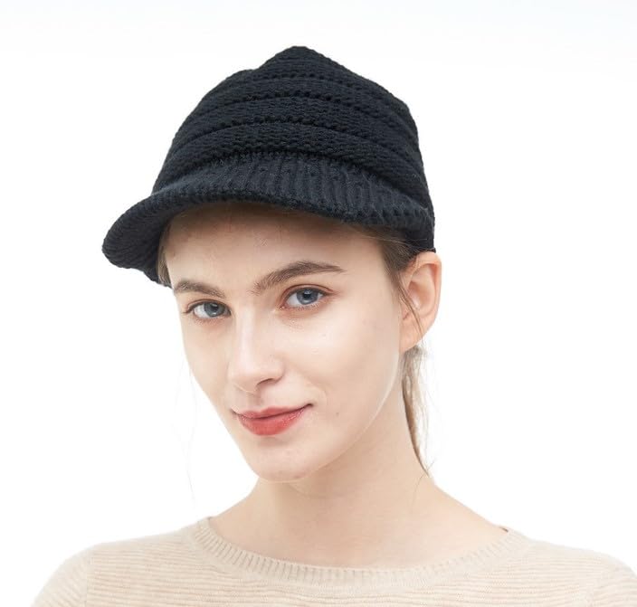 WELLCYPRESSWomen's winter brim hat with warm edges of double knit cuffs