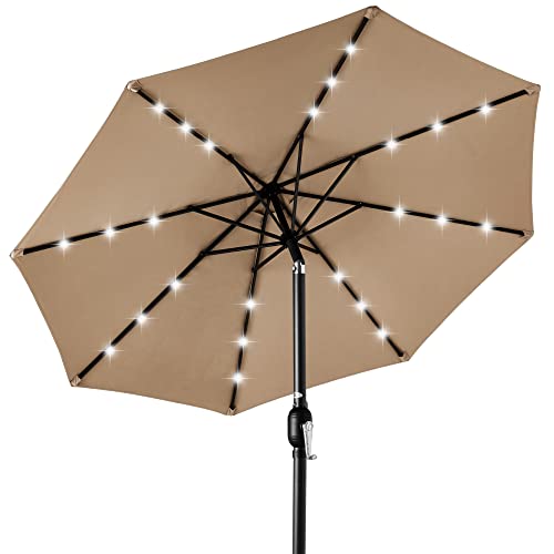 Best Choice Products 10ft Solar Polyester LED Lighted Patio Umbrella w/Tilt Adjustment and UV-Resistant Fabric - Tan