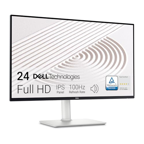 Dell S2425HS Monitor - 23.8 Inch, FHD (1920x1080) Display, 100Hz Refresh Rate 1500:1 Contrast Ratio, TÜV Rheinland Eye Comfort 4 Star, Integrated 2x5W Speaker, Height/Tilt/Swivel/Pivot - Ash White