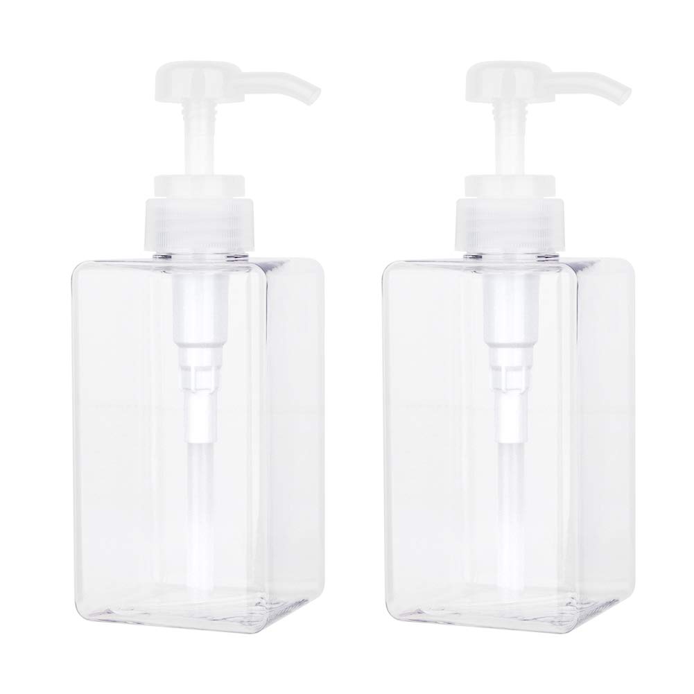 Pump Bottle, Refillable Plastic Empty Lotion Soap Dispenser Liquid Container for Bathroom Shampoo and Body Wash, 15oz/450ml Clear 2 Pack