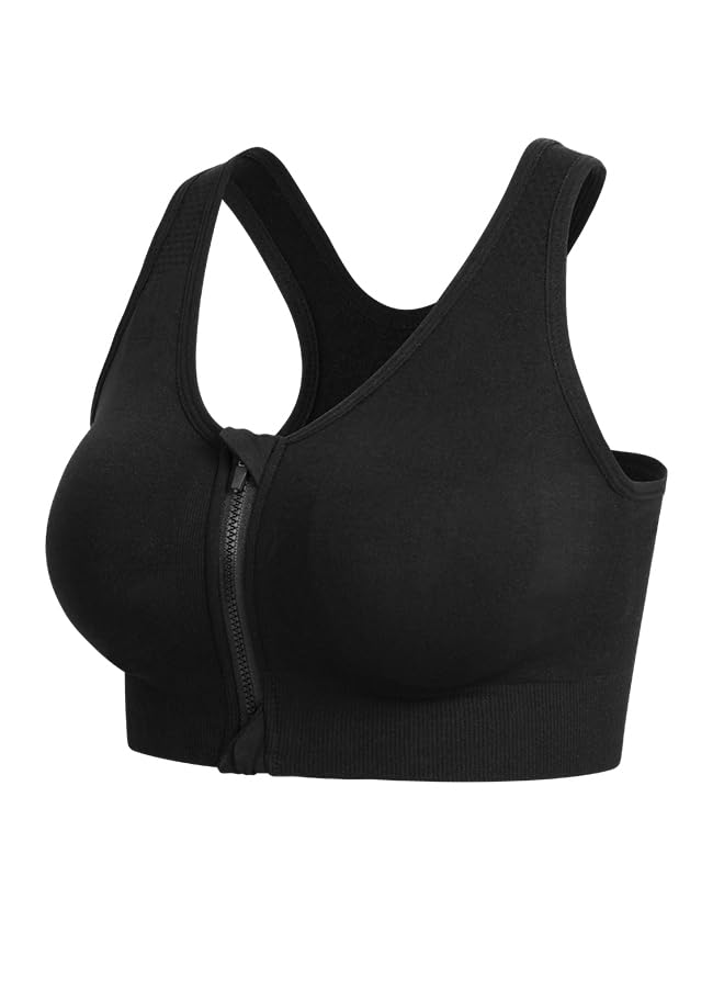 Hersunei Women's Sports Bra with Front Zipper-Easy On/Off Design, Quick-Drying Breathable Fabric-High Support Workout Bra