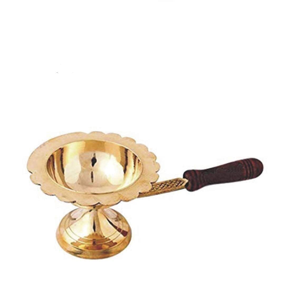 Brass Charcoal Incense Bakhoor|Dhoop| Loban|Dhuni Burner with Wooden Handle | Ideal for Yoga, Spa & Aromatherapy