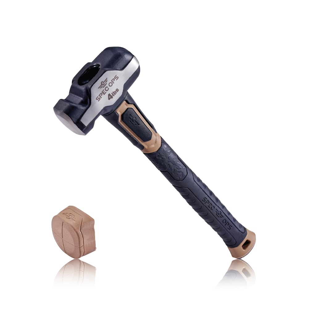 Engineering Hammer, 4 lb Sledgehammer with Removable Soft Mallet Cap & Bi-Material Shock Absorbing & Vibration Dampening Handle, 3% Donated to Veterans, Black/Tan