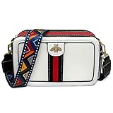 Beatfull Designer Bee Crossbody Purse for Women PU Leather Shoulder Handbag with Black-Red StripsCamera Clucth (white)