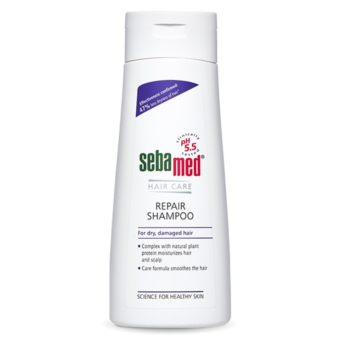 Sebamed Hair Repair Shampoo | pH5.5 I 47% less hair-dryness confirmed | Plant protein moisturises dry, damaged hair & scalp | Dermatologically & clinically tested | SLS & parabens free | 200 ml