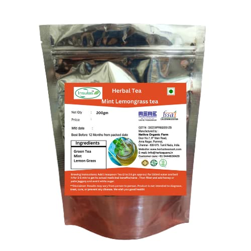 Insulas Mint Lemongrass Herbal Tea | Immunity Booster | 100% Natural Ingredients Used | 200g Pouch