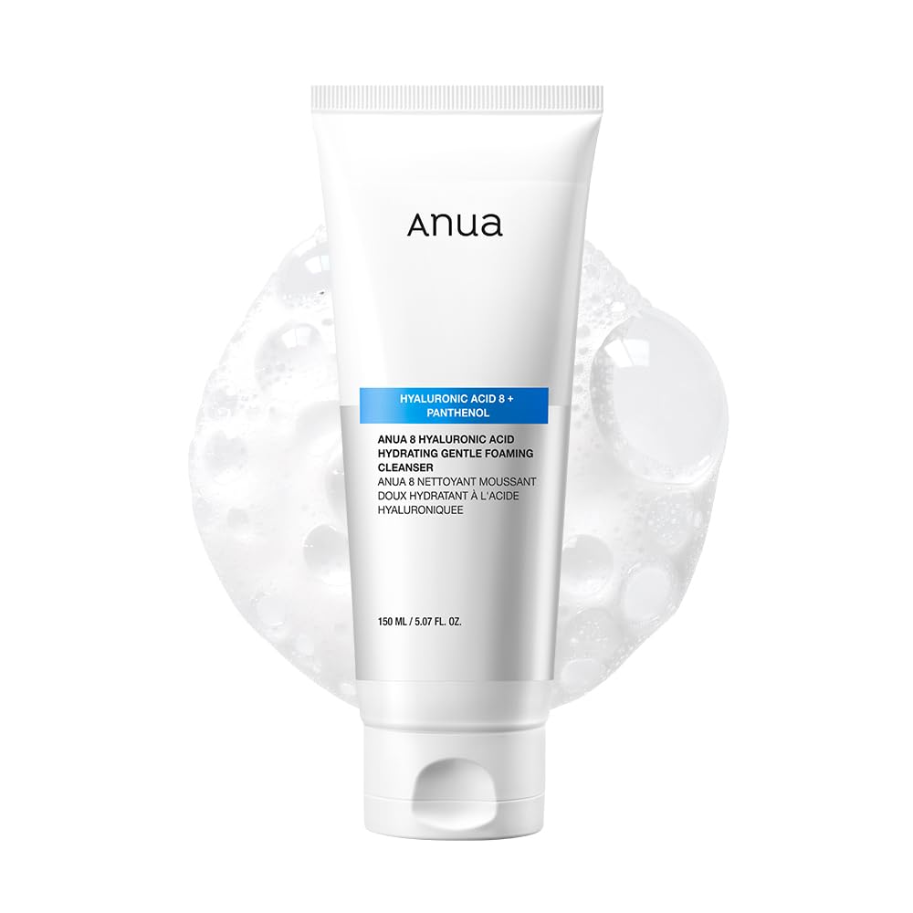 ANUA Hydrating Gentle Foaming Cleanser, Hyaluronic Acid, Glycerin, Zinc, Panthenol, Korean Face Wash for Dry Skin, for Double Cleansing, Korean Skincare (150ml/5.07fl oz.)